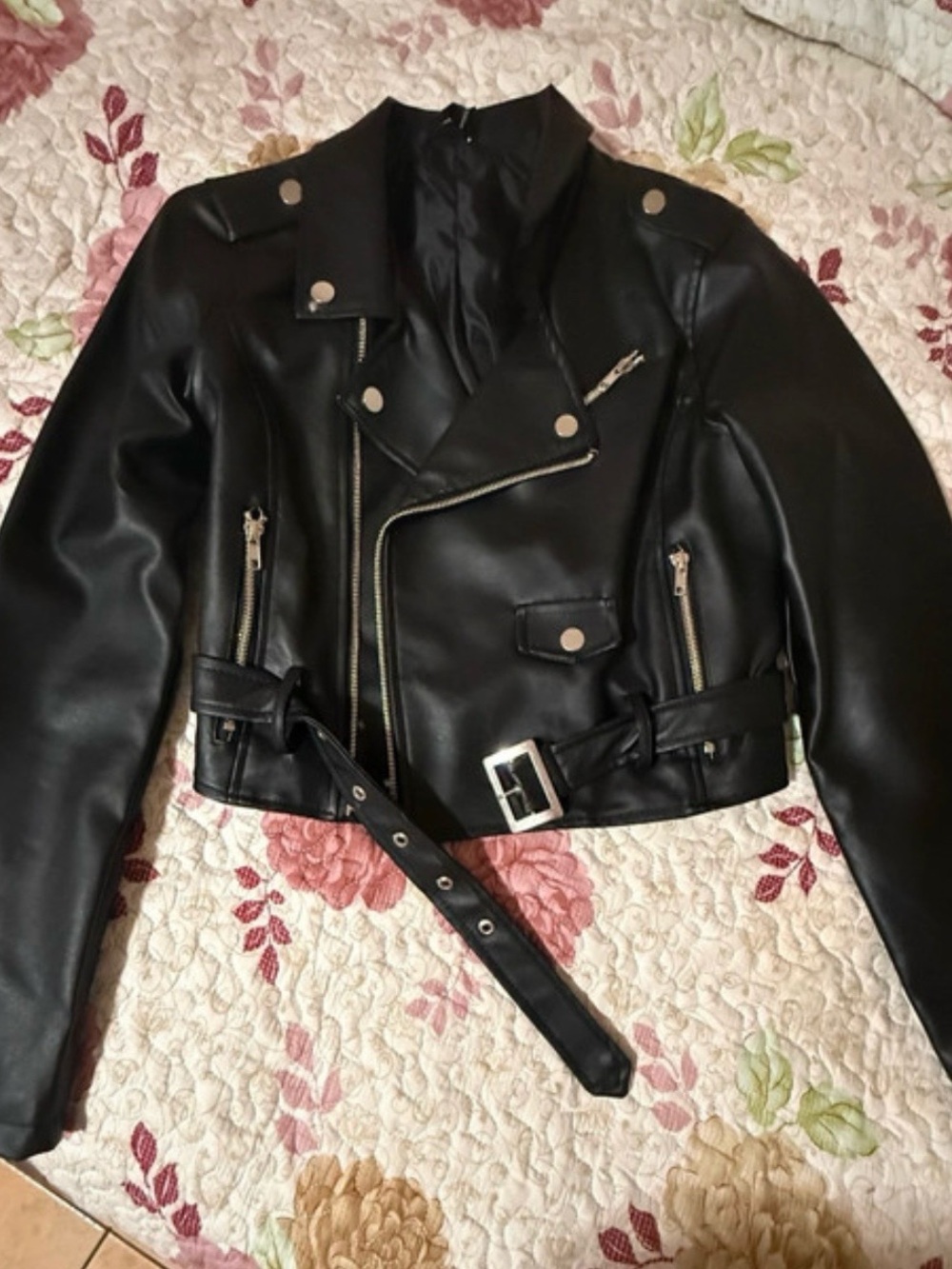 Windsor Black Faux Leather Belted Moto Jacket